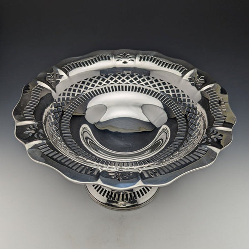 1938年 英国ヴィンテージ 純銀(925シルバー) フルーツボウル コンポート 直径26cm 470g Joseph Gloster Ltd